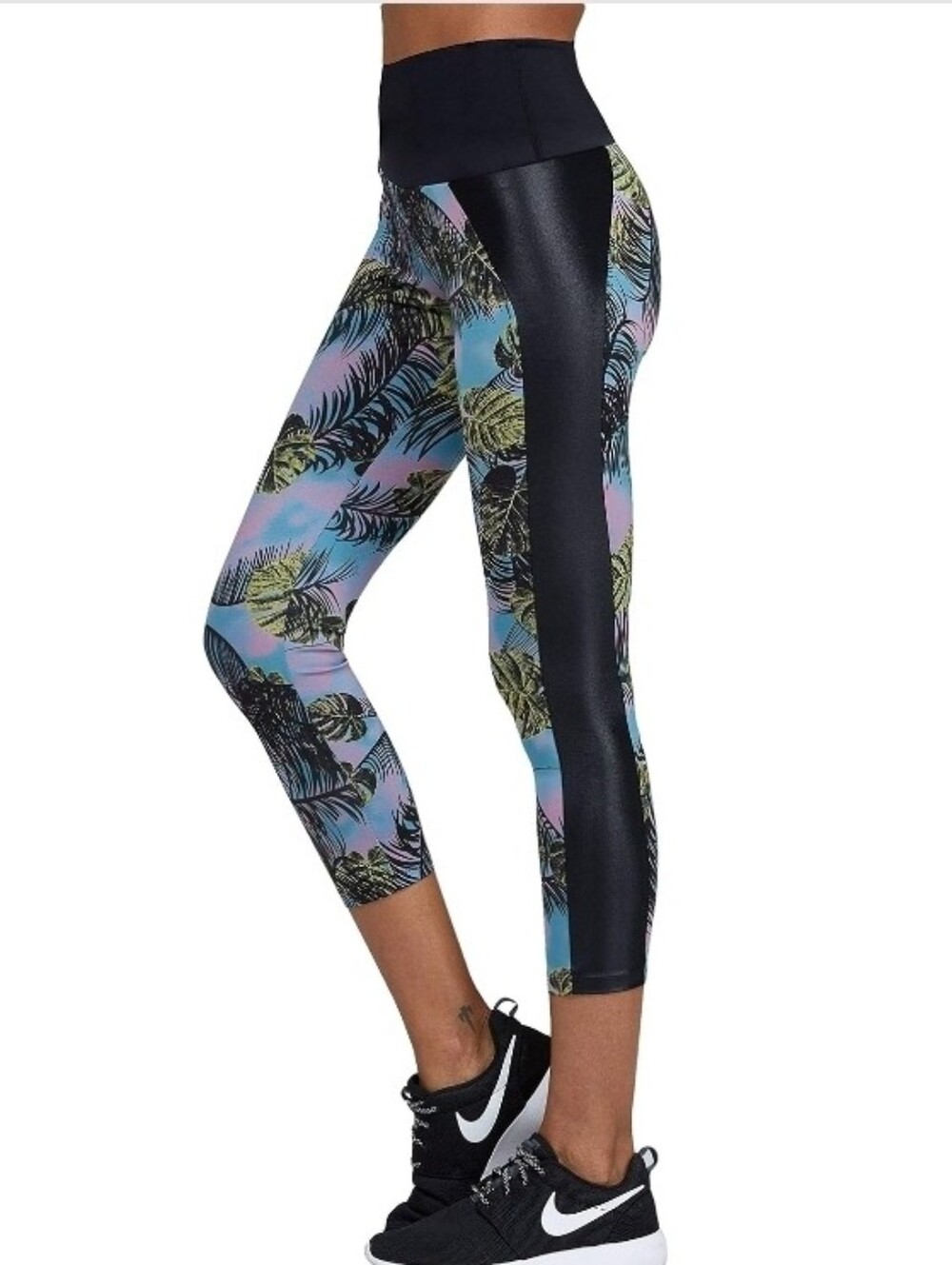 Noli Yoga Milano Tropical Print Cropped Leggings Liquid Sz L Yoga Pilates Gym